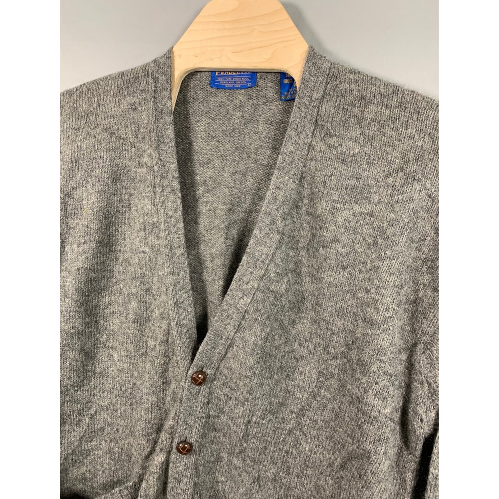 Pendleton Mens Grey Shetland Wool Cardigan Sweater Large Button Front V-Neck